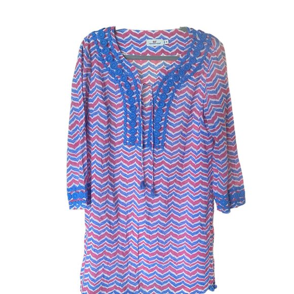 Vineyard Vines Whale Tail Chevron Swimsuit Cover-Up Size M - Picture 2 of 9